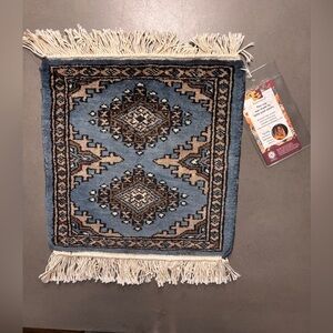 Blue and Brown Woven  Mini Rug with Fringe NWT